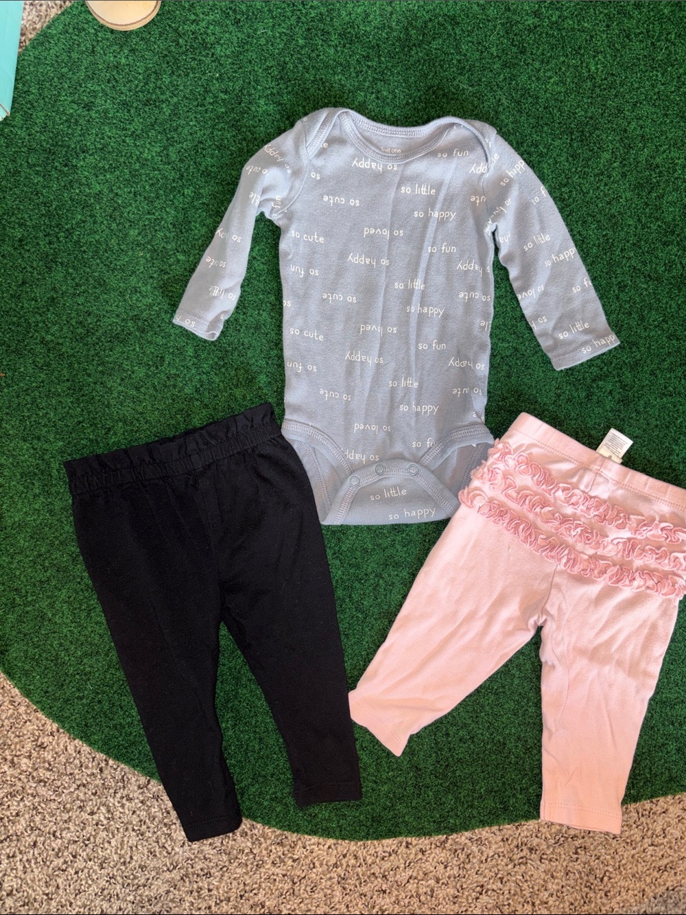 Carter's Baby Blue Long-Sleeve Bodysuit with Black and Pink Pants
